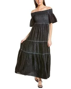 Nicole Miller Jacquard Garment-Dyed Silk-Blend Maxi Dress Women