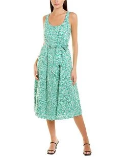 Anne Klein Tie Waist Linen-Blend Midi Dress Women