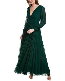 Badgley Mischka V-Neck Shirred Gown Women