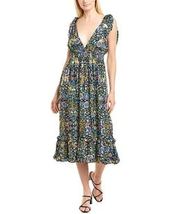 Nicole Miller Saic Smocked Silk-Blend Midi Dress Women