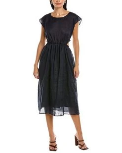 Rebecca Taylor Cap Sleeve Linen Midi Dress Women