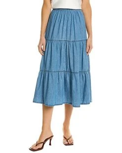 Ba&sh Tiered Midi Linen-Blend Skirt Women