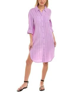 Monrow Pinstripe Gauze Shirtdress Women