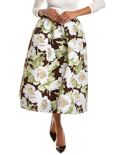 Oscar De La Renta De La Renta Vintage Poppies Faille Silk-Lined Midi Skirt Women