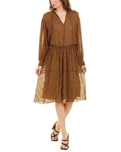 Vince Starry Dot Long Sleeve Shirred Dress Women