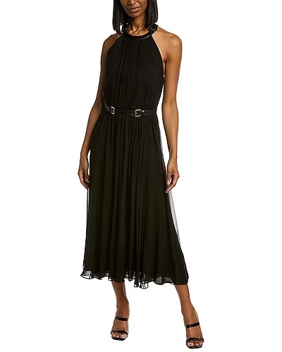 Michael Kors Collection Leather-Trim Silk Midi Dress Women