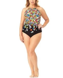 Anne Cole Plus Hi Neck With Ruffle Straps One Piece Women