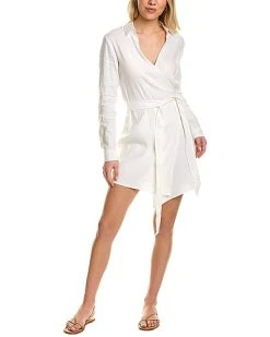 Monrow Linen-Blend Wrap Dress Women