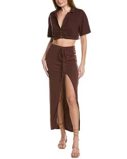 FREE PEOPLE 2pc Kabella Linen-Blend Top & Skirt Set Women