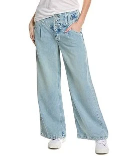 FREE PEOPLE Care Super Sweeper Washed Out Blue Wide Leg Jean Women