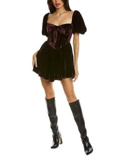Bardot Velour Corseted Mini Dress Women