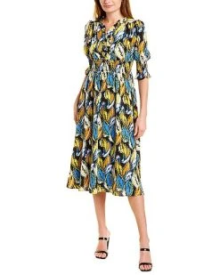 Gracia Colorful Leaves Print Midi Dress Women