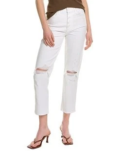 7 For All Mankind High Waist Cropped White Straight Ankle Jean Women