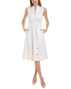 Elie Tahari Mbroidered Hem Midi Dress Women