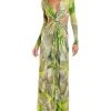Halston Jen V-Neck Draped Gown Women