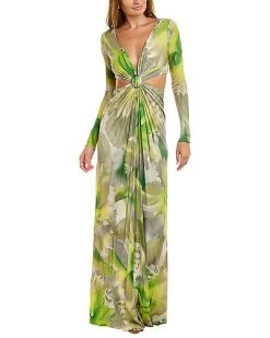 Halston Jen V-Neck Draped Gown Women