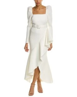 Badgley Mischka Draped Flounce Day Dress Women