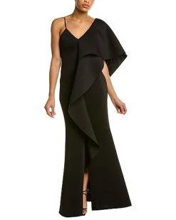 Badgley Mischka Scuba Ruffle Gown Women
