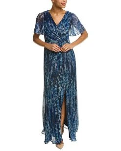 Adrianna Papell Metallic Crinkled Mesh Gown Women